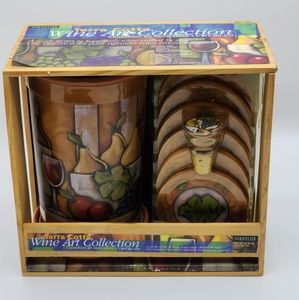 Terra Cotta Wine Art‎ Collection Set Wine Chiller Bottle Topper And Coasters NEW